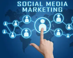 Social media marketing concept showing connected user icons and network interface, representing services by a freelance digital marketer in Kochi.